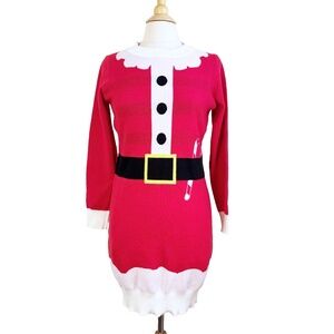 Ugly Christmas Sweater Stretch Dress Red White Sexy Elf/ Mrs. Clause EUC